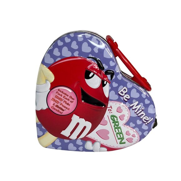 M&Ms Heart-Shaped Metal Tin Lunchbox Handle & Lock Valentines - Picture 1 of 9